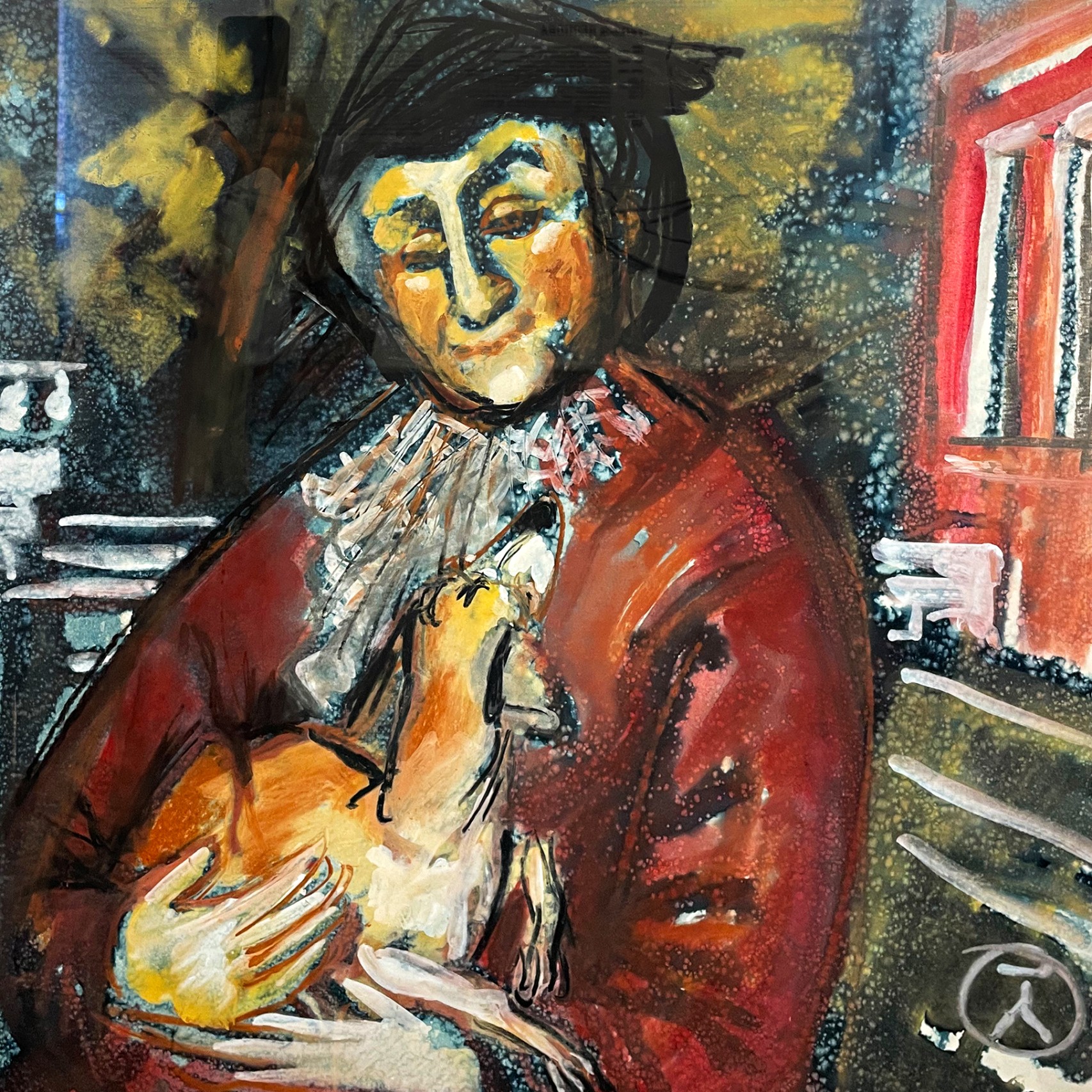 Татьяна Леонова — Екатерина II с любимой левреткой, 2003 (бумага, гуашь, акварель)