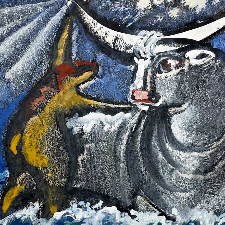 Татьяна Леонова — Зевс и Европа, 2001 (бумага, монотипия, гуашь)