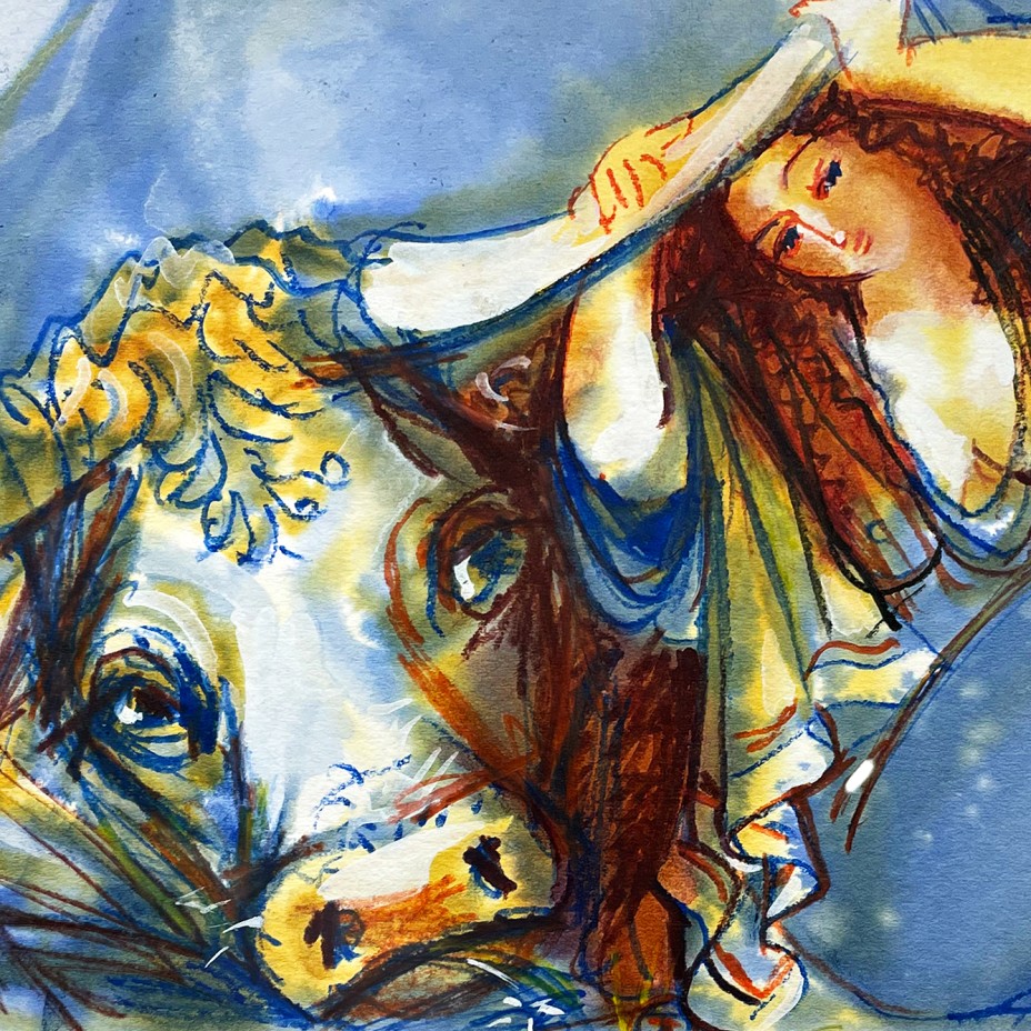 Татьяна Леонова — Крепкие рога, 2000 (бумага, акварельный мелок, гуашь)