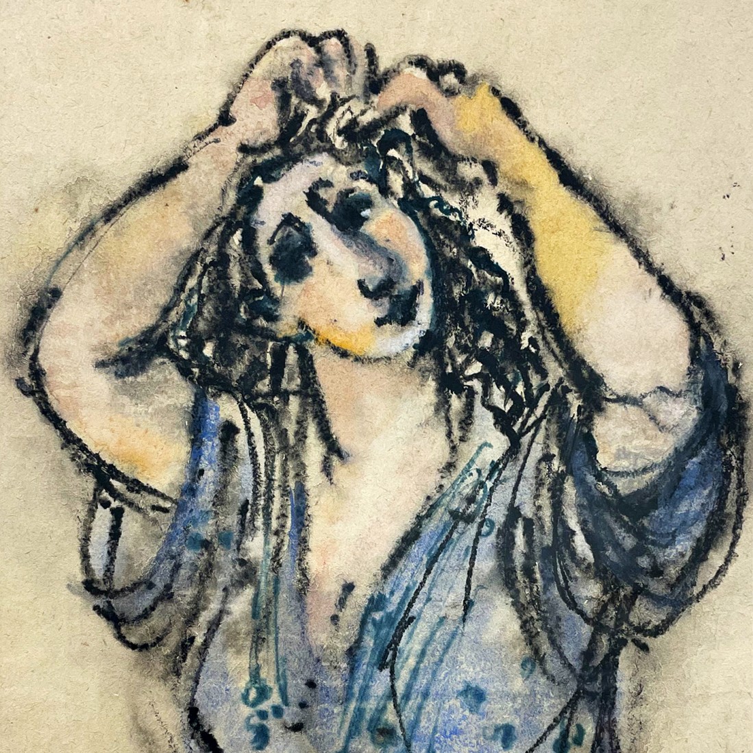 Татьяна Леонова — После душа, 1998 (бумага, акварельный мелок, акварель, гуашь)