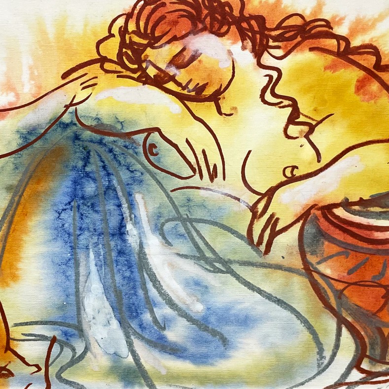 Татьяна Леонова — Спящая Вакханка и Амур, 2005 (бумага, акварель, соус, сангина)