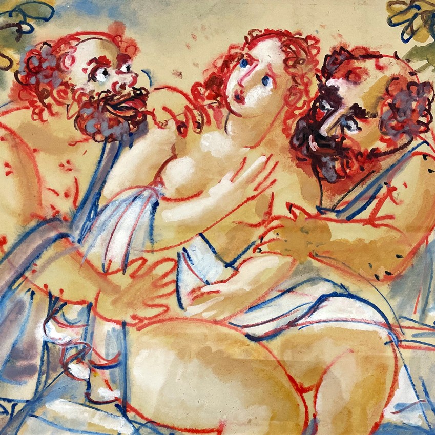 Татьяна Леонова — Сусанна и старцы, 1997 (бумага, акварельный мелок, темпера)