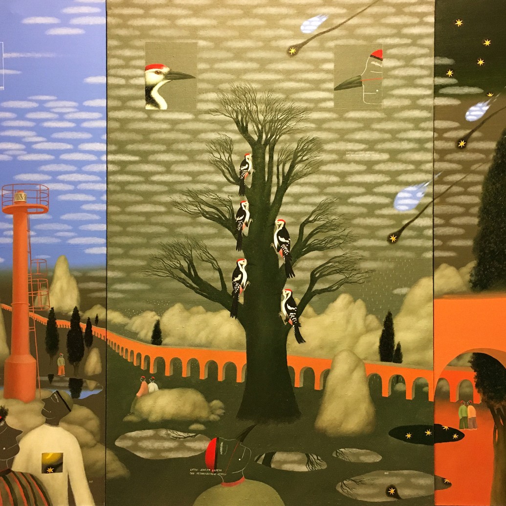 Виктор Норкин — Дятлы долбят дерево (холст, масло), 2020