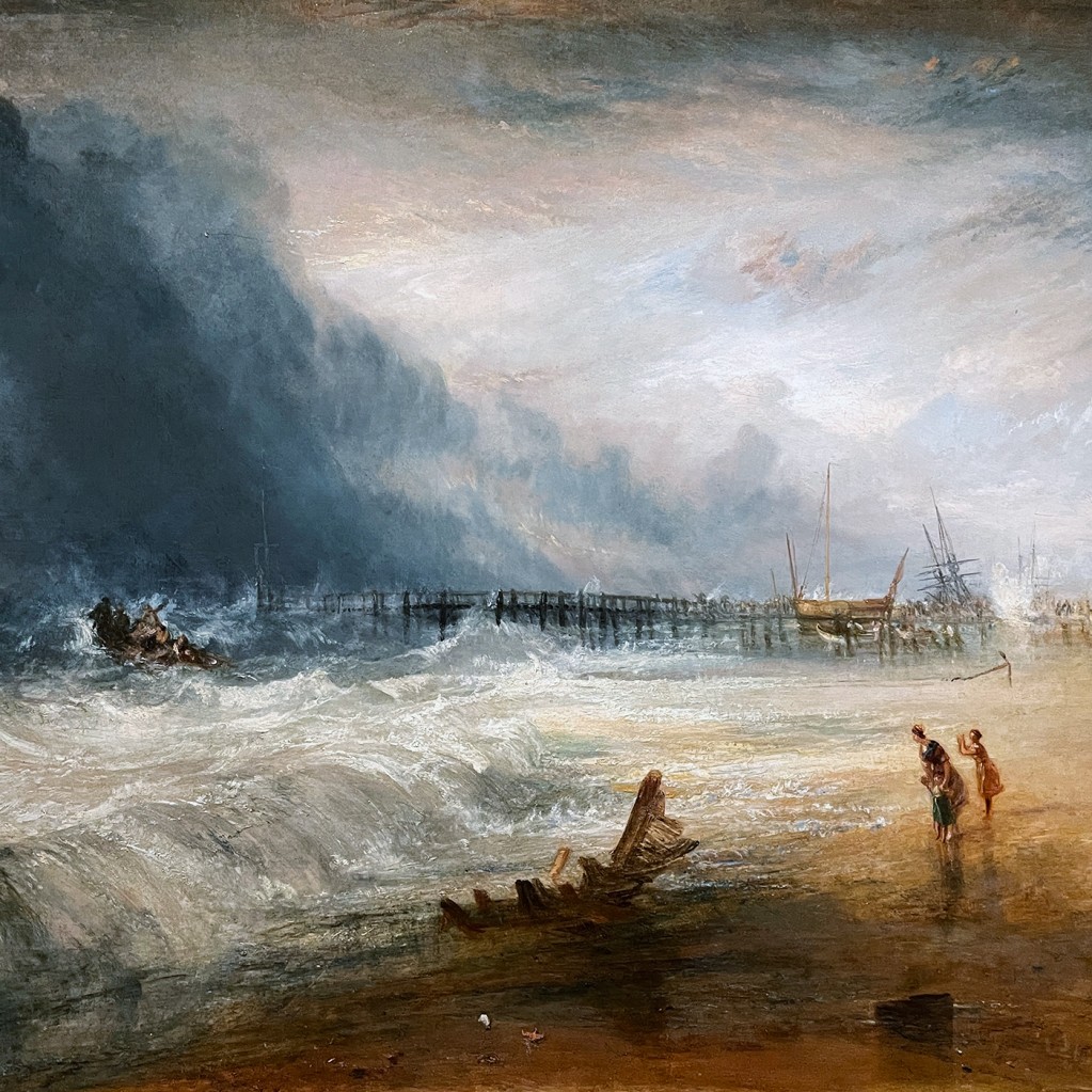 Уильям Тернер — Спасательная шлюпка и аппарат Мэнби отправляются к севшему на мель судну, подавая сигнал бедствия I (голубые огни), 1831 (холст, масло)