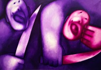 Олег Целков — Двое с ножами, 2013 (холст, масло)