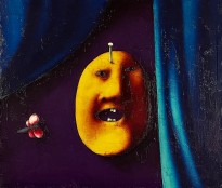 Олег Целков — Маска, стрекоза и драпировка, 1977 (холст, масло)