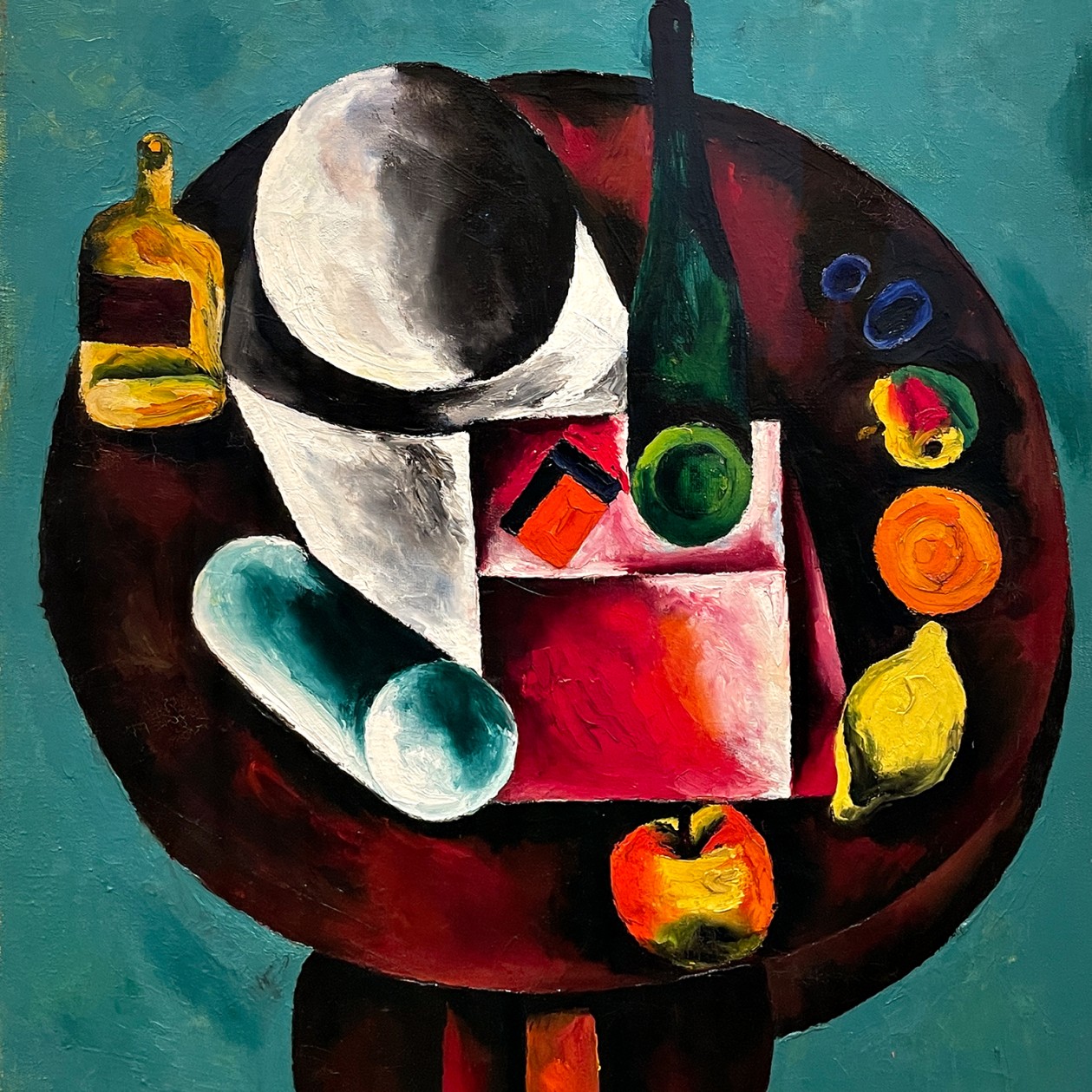 Олег Целков — Натюрморт на круглом столе, 1956 (холст, масло)