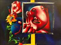 Олег Целков — Новое лицо. Автопортрет, 1964 (фанера, масло)