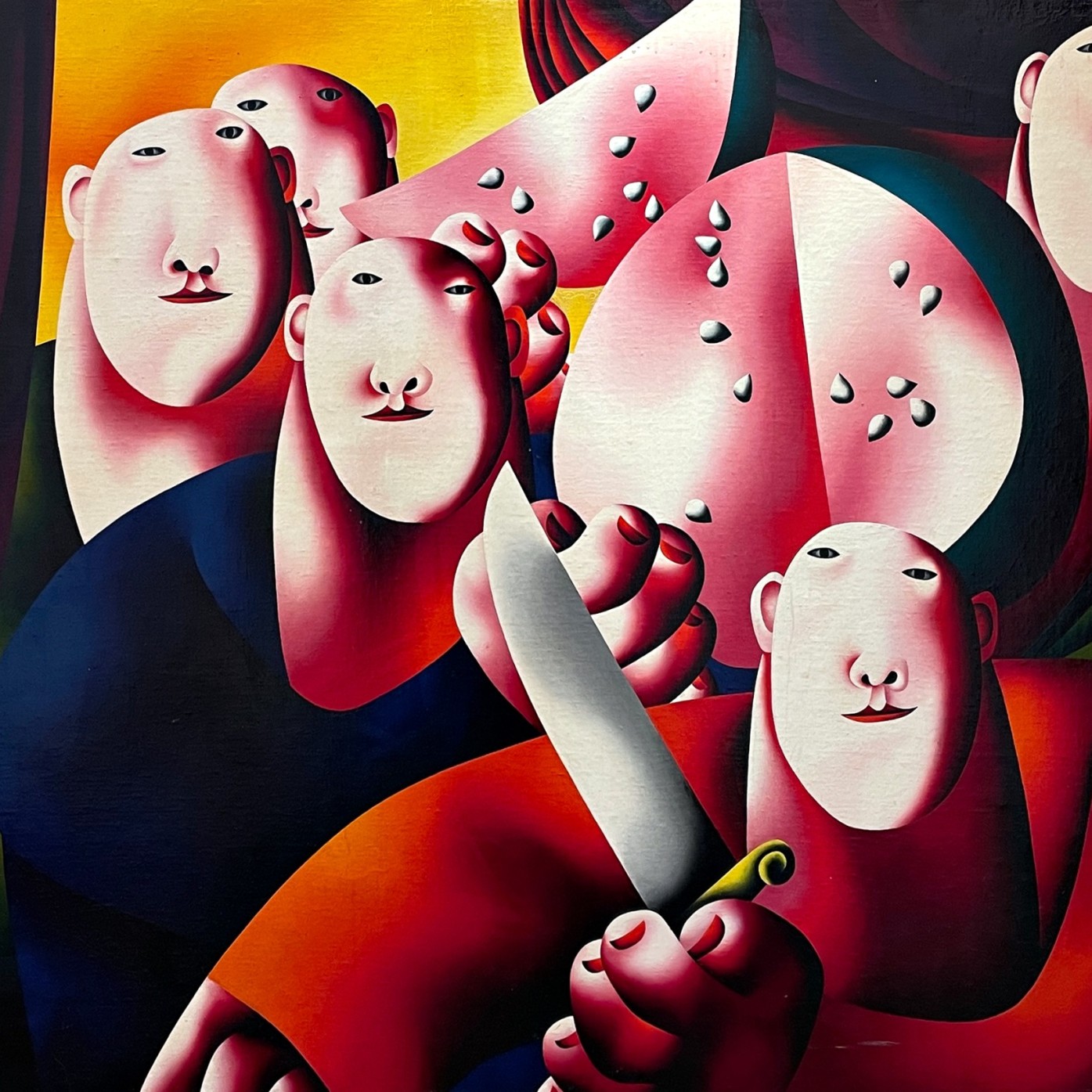 Олег Целков — Новое лицо. Групповой портрет с арбузом, 1963 (холст, масло)