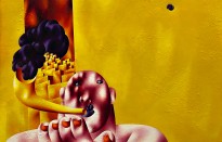 Олег Целков — Новое лицо. Курящий, 1969 (фанера, масло)