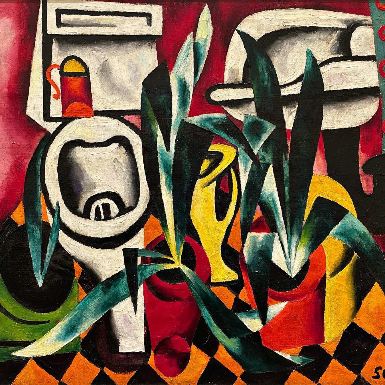 Олег Целков — Унитаз и агава, 1956 (холст, масло)