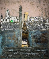 Андреа Стелла — Возвращение на закате, 2018 (гипсовый левкас, натуральные краски, суальное золото, картон, стекло, окисление)