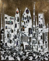 Андреа Стелла — Вход в город, 2018 (гипсовый левкас, натуральные краски, суальное золото, картон, стекло, окисление)