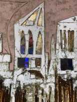 Андреа Стелла — Древние городки, 2018 (гипсовый левкас, натуральные краски, суальное золото, картон, стекло, окисление) фрагмент