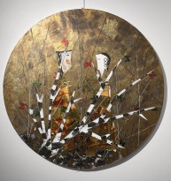 Андреа Стелла — Древо желаний, 2018 (гипсовый левкас, натуральные краски, сусальное золото, картон, стекло, окисление, масло)