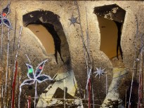 Андреа Стелла — Заколдованный сад, 2018 (гипсовый левкас, натуральные краски, суальное золото, картон, стекло, окисление) фрагмент