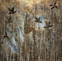 Андреа Стелла — Звездные сады, 2018 (гипсовый левкас, натуральные краски, суальное золото, картон, стекло, оксиление)