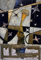 Андреа Стелла — Мечтая под звездами, 2018 (гипсовый левкас, натуральные краски, суальное золото, картон, стекло, окисление) фрагмент