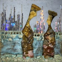 Андреа Стелла — Новые проблески 2, 2018 (гипсовый левкас, натуральные краски, суальное золото, картон, стекло, окисление)