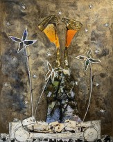 Андреа Стелла — Стеснительные вечерние объятия, 2018 (гипсовый левкас, натуральные краски, суальное золото, картон, стекло, окисление)