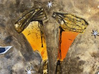 Андреа Стелла — Стеснительные вечерние объятия, 2018 (гипсовый левкас, натуральные краски, суальное золото, картон, стекло, окисление) фрагмент