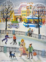 Анна Каждан — Голубой троллейбус, 2020 (холст, темпера)