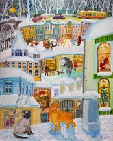 Анна Каждан — Коты на крыше, 2020 (холст, темпера)