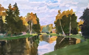 Анна остроумова-Лебедева - Павловск. Желтые березы, 1921 (бумага, графитный карандаш, акварель)