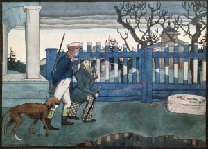 Георгий Нарбут - Помещики, 1910 (бумага на картоне, акварель, тушь, перо)