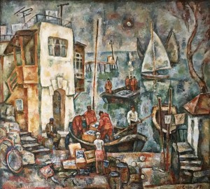 Герман Егошин - Черноморские рыбаки, 1977 (картон, масло)