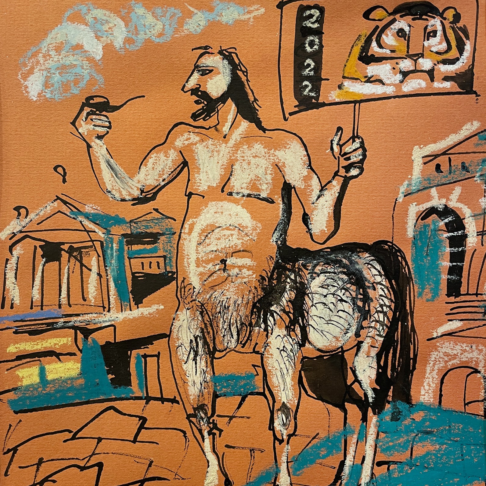 Татьяна Чурсинова — Из жизни кентавров. Январь (графика, смешанная техника).