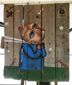 Дмитрий Бухров - Мальчик, читающий классику, и его воображаемые друзья, 2017 (дерево, акрил)