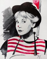 Марина Федорова — Джульетта Мазина в гриме клоунессы из фильма Феллини 'Дорога' (бумага, акварель), 2016