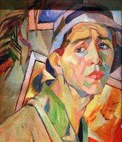 А. Дейнека - Автопортрет в панаме, 1920 (картон,масло)