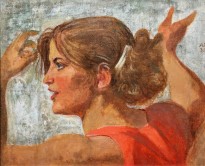 А. Самохвалов - Женская голова (этюд к панно 'Советская физкультура'), 1936 (бумага, акварель)