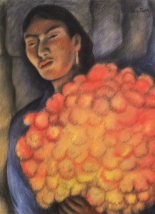 Диего Ривера - Женщина с цветами, 1938 (бумага, пастель. Музей Долорес Ольмедо)