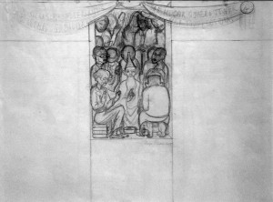 Диего Ривера - Набросок к фреске 'Мудрец' в Коридоре Революции здания Министерства народного образования, 1925 (бумага, карандаш. Собрание Хуана Рафаэля Коронеля Риверы)