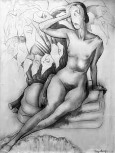 Диего Ривера - Обнаженная с каллами, 1942 (бумага, уголь. Музей Долорес Ольмедо)