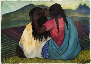 Диего Ривера - Причесывающиеся женщины, 1957 (бумага, акварель. Музей Долорес Ольмедо)