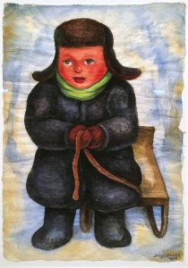 Диего Ривера - Ребенок с санками, 1956 (бумага, акварель. Музей Долорес Ольмедо)