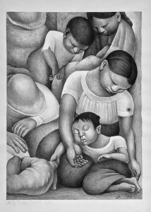 Диего Ривера - Сон (Ночь бедняков), 1932 (литография, Музей Долорес Ольмедо)