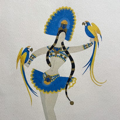 Роман Тыртов (Эрте) — Ацтекское божество. Эскиз для театральной постановки, 1920-е (бумага, карандаш, гуашь).