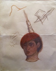 Фрида Кало - Автопортрет в красном берете, 1932 (бумага, цветной карандаш. Музей Долорес Ольмедо)