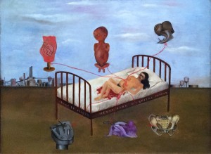 Фрида Кало - Больница Генри ФОрда, 1932 (метал, масло. Музей Долорес Ольмедо)