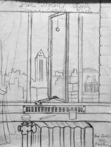 Фрида Кало - Вид на Нью-Йорк (Посвящение Долорес дель Рио), 1932 (бумага, карандаш. Частное собрание)