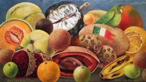 Фрида Кало - Натюрморт с попугаем и флагом, 1951 (мазонит, масло. Частное собрание)