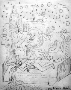 Фрида Кало - Сон, или Онирический автопортрет, 1932 (бумага, карандаш. Собрание Хуана Рафаэля Коронеля Риверы)