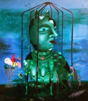 Леонид Пурыгин (1951-1995) - Женщина-кошка в клетке, 1994 (холст, масло)