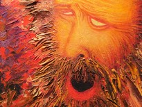 Николай Сажин - Автопортрет в виде головы олоферна (Зевающий), 1988 (оргалит, масло) фрагмент