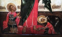 Спас Смоленский с мучениками Феодором Стратилатом и Улитой — сер. XVII в. центральная Россия (фрагмент)